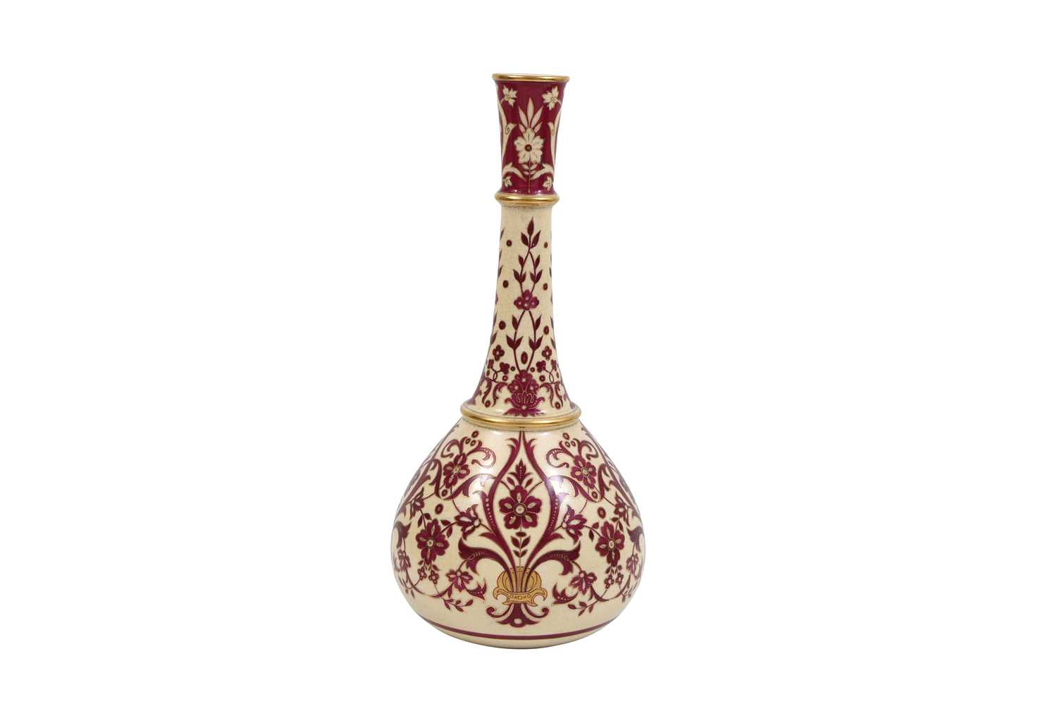 Lot 265 - AN OVERGLAZE PINK-ENAMELLED AND GILT IZNIK-STYLE POTTERY VASE