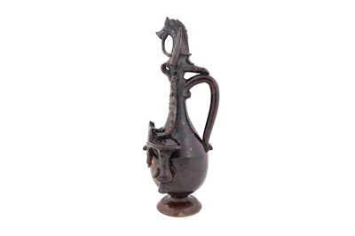 Lot 117 - AN UNUSUAL AND RARE GOLD-ENAMELLED AND DARK BROWN-GLAZED CANAKKALE POTTERY VASE