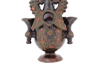 Lot 117 - AN UNUSUAL AND RARE GOLD-ENAMELLED AND DARK BROWN-GLAZED CANAKKALE POTTERY VASE