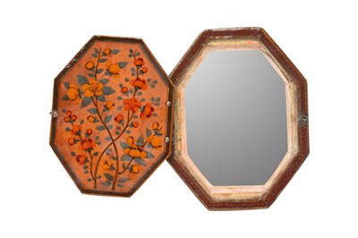 Lot 100 - A QAJAR POLYCHROME-PAINTED LACQUERED PAPIER-MÂCHÉ MIRROR CASE