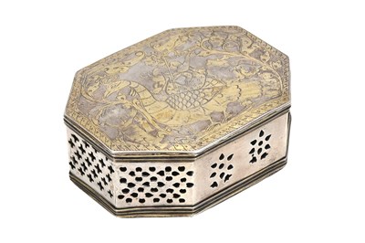 Lot 109 - A PIERCED, INCISED, AND GILT SILVER BOX WITH HINDU DEITIES
