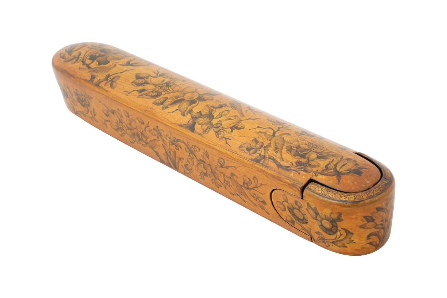 Lot 109 - A QAJAR GRISAILLE LACQUERED PAPIER-MÂCHÉ PEN CASE (QALAMDAN)