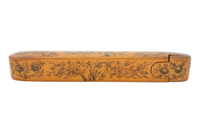 Lot 109 - A QAJAR GRISAILLE LACQUERED PAPIER-MÂCHÉ PEN CASE (QALAMDAN)