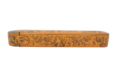 Lot 109 - A QAJAR GRISAILLE LACQUERED PAPIER-MÂCHÉ PEN CASE (QALAMDAN)