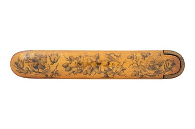 Lot 109 - A QAJAR GRISAILLE LACQUERED PAPIER-MÂCHÉ PEN CASE (QALAMDAN)