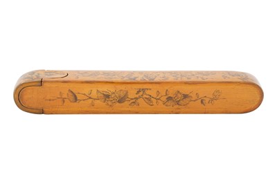 Lot 109 - A QAJAR GRISAILLE LACQUERED PAPIER-MÂCHÉ PEN CASE (QALAMDAN)
