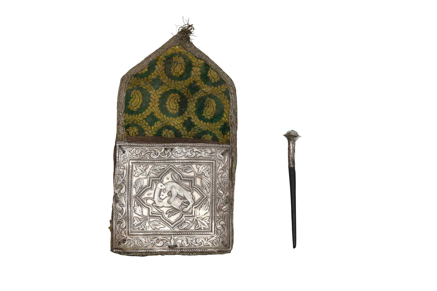 Lot 223 - A COSMETIC TRAVEL POUCH WITH APPLICATOR