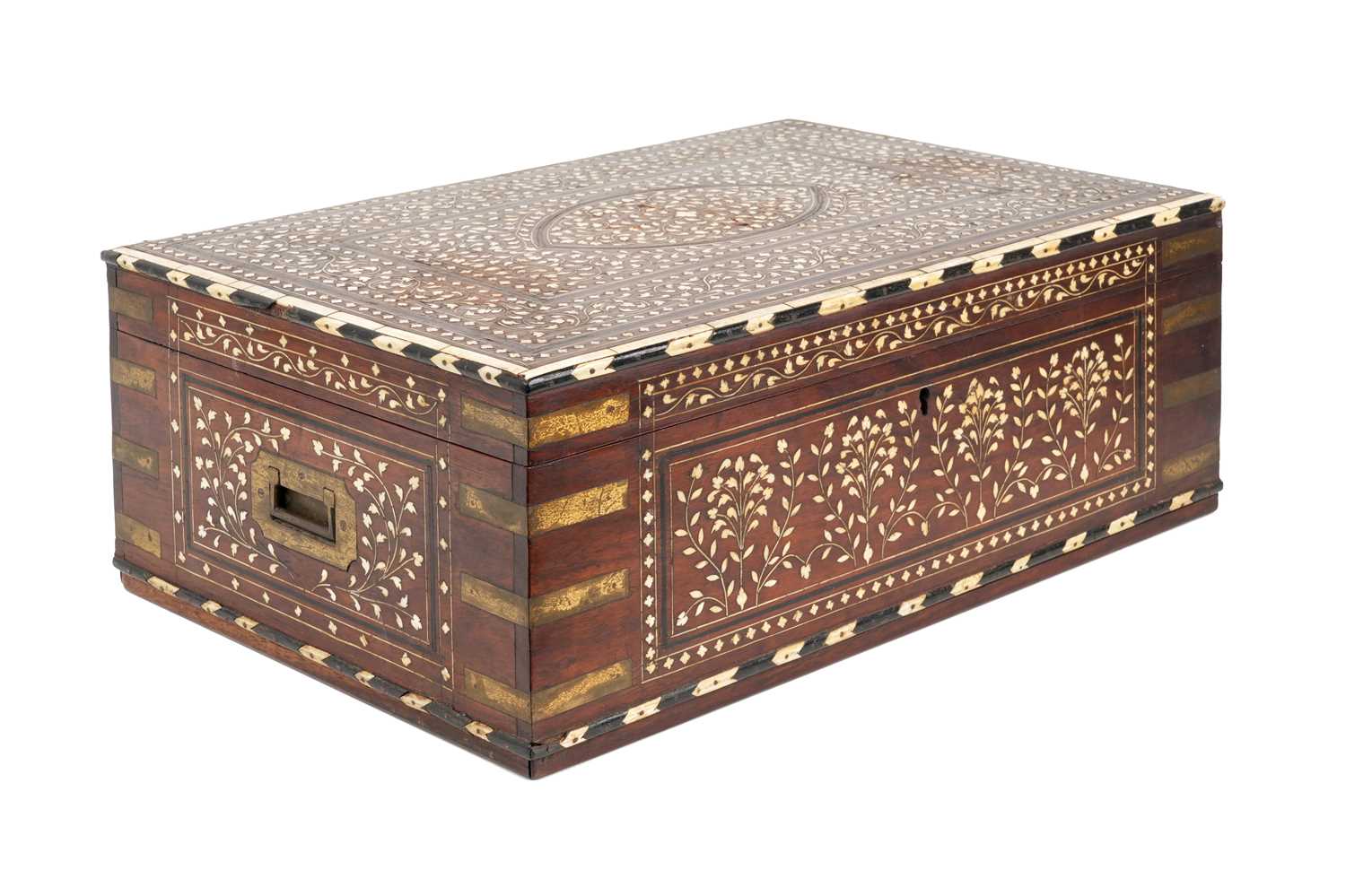 Lot 162 - λ AN IVORY-INLAID CARVED WOOD PORTABLE WRITING SET