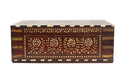 Lot 162 - λ AN IVORY-INLAID CARVED WOOD PORTABLE WRITING SET