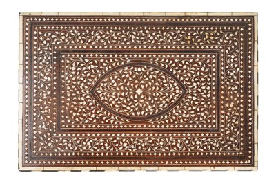 Lot 162 - λ AN IVORY-INLAID CARVED WOOD PORTABLE WRITING SET