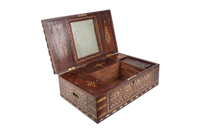 Lot 162 - λ AN IVORY-INLAID CARVED WOOD PORTABLE WRITING SET