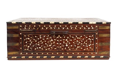 Lot 162 - λ AN IVORY-INLAID CARVED WOOD PORTABLE WRITING SET