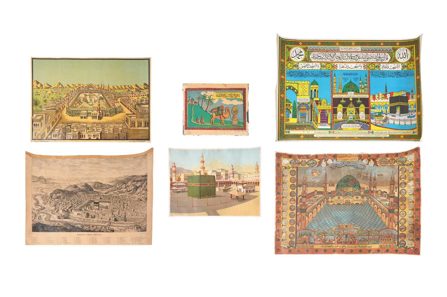 Lot 73 - HAJJ MEMORABILIA: TWO CHROMOLITHOGRAPHED HAJJ CERTIFICATES AND OTHER PRINTS