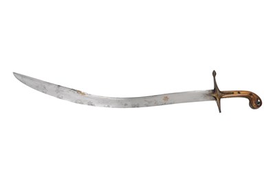 Lot 206 - AN OTTOMAN HORN-HILTED GOLD-DAMASCENED STEEL KILIJ SWORD