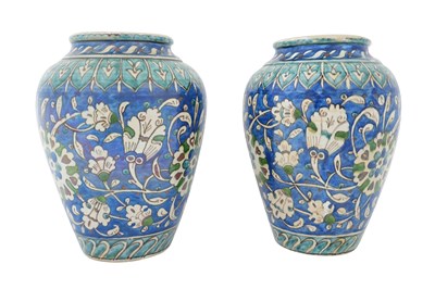 Lot 123 - A PAIR OF ARMENIAN POLYCHROME-PAINTED KARAKASHIAN POTTERY VASES