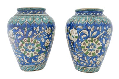 Lot 123 - A PAIR OF ARMENIAN POLYCHROME-PAINTED KARAKASHIAN POTTERY VASES