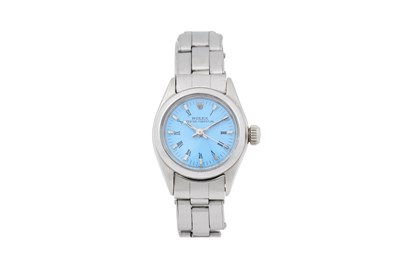 Lot 13 - A LADIES ROLEX AUTOMATIC STAINLESS STEEL BRACELET WATCH.