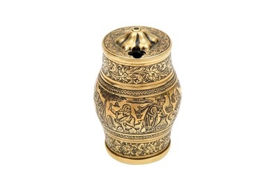 Lot 220 - AN ENGRAVED BRASS SMOKING SET WITH MATCH HOLDER, CIGARETTE BOX, AND TRAY