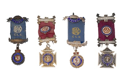 Lot 46 - GROUP OF FOUR ROYAL ANTIDILUVIAN ORDER OF BUFFALOES (RAOB) MEDALS WITH RIBBONS, ENGRAVED AND DATED