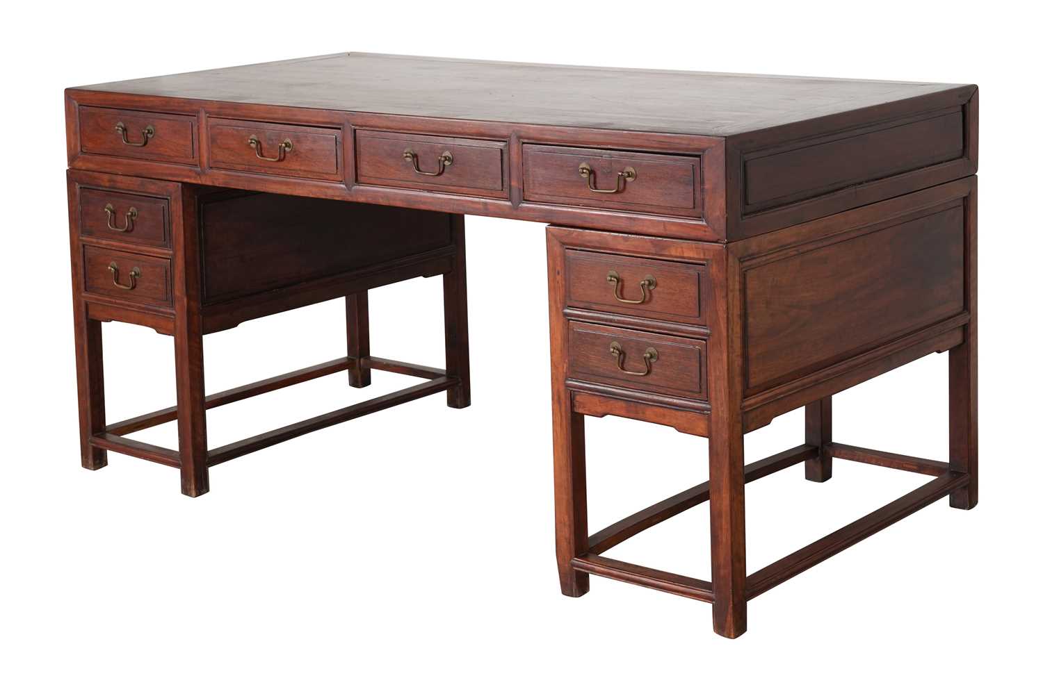 Lot 79 - A LARGE CHINESE HARDWOOD PARTNERS' DESK