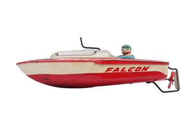 Lot 128 - A VINTAGE WIND-UP 'MODERN TOY' TIN BOAT