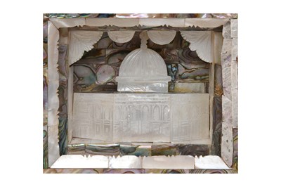 Lot 236 - TWO MOTHER-OF-PEARL-INLAID OLIVE WOOD DIORAMAS WITH THE DOME OF THE ROCK
