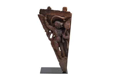 Lot 26 - A CARVED HARDWOOD ARCHITECTURAL PANEL WITH THE HINDU MONKEY GOD, HANUMAN