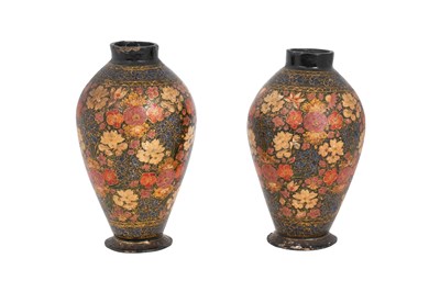 Lot 55 - A PAIR OF KASHMIRI PAPIER-MÂCHÉ FLORAL VASES