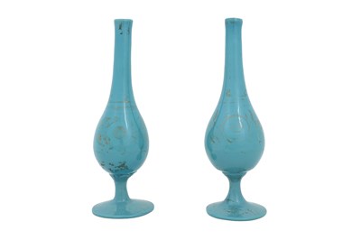 Lot 49 - TWO GILT TURQUOISE BEYKOZ GLASS ROSEWATER SPRINKLERS