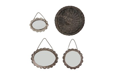 Lot 18 - THREE OTTOMAN AND TURKISH REPOUSSÉ SILVER MIRRORS AND ONE MIRROR FRAME