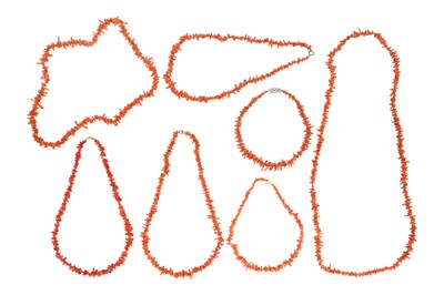 Lot 29 - SEVEN CORAL NECKLACES