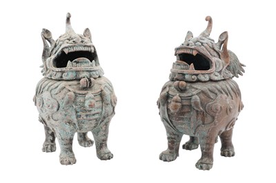 Lot 40 - A PAIR OF CHINESE COPPER 'LUDUAN' INCENSE BURNERS