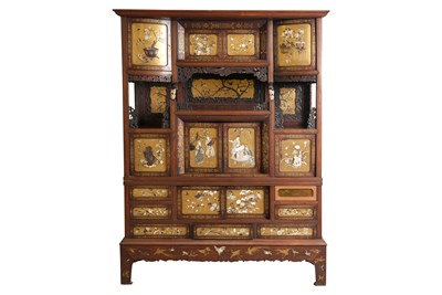 Lot A LARGE TWO-PART JAPANESE SHIBAYAMA-DECORATED DISPLAY CABINET, SHODANA