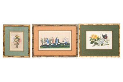 Lot 46 - THREE CHINESE CANTON SCHOOL RICE PAPER PAINTINGS