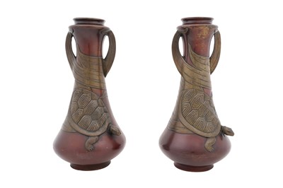 Lot 148 - A PAIR OF JAPANESE BRONZE 'TORTOISE' VASES