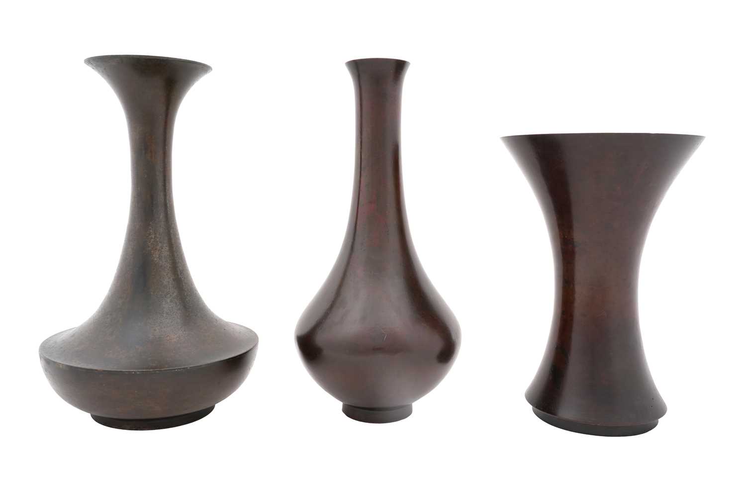 Lot 147 - THREE JAPANESE BRONZE VASES