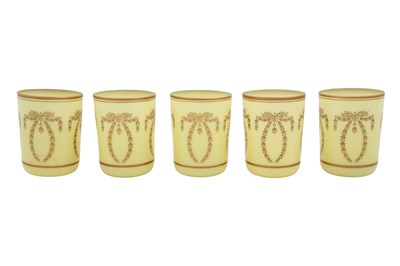 Lot 102 - FIVE FRENCH OPALINE CHARTREUSE TUMBLERS