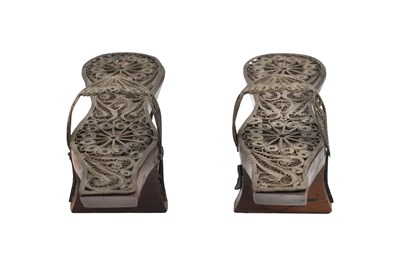 Lot 38 - A SMALL PAIR OF OTTOMAN SILVER HAMMAM SHOES