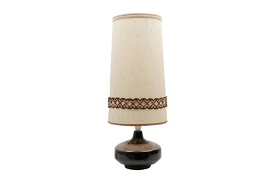 Lot 121 - A MID WEST GERMAN CERAMIC LAMP WITH A HESSIAN SHADE