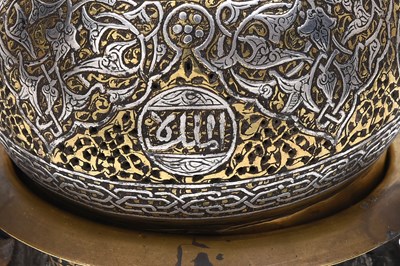 Lot 240 - A SILVER-INLAID OPENWORK MAMLUK-REVIVAL BRASS INCENSE BURNER