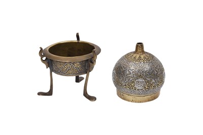 Lot 240 - A SILVER-INLAID OPENWORK MAMLUK-REVIVAL BRASS INCENSE BURNER