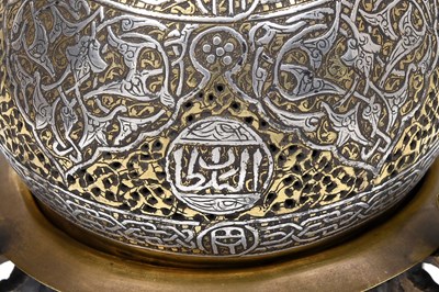 Lot 240 - A SILVER-INLAID OPENWORK MAMLUK-REVIVAL BRASS INCENSE BURNER