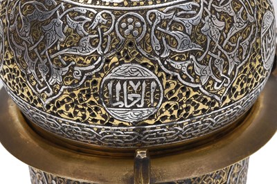 Lot 240 - A SILVER-INLAID OPENWORK MAMLUK-REVIVAL BRASS INCENSE BURNER