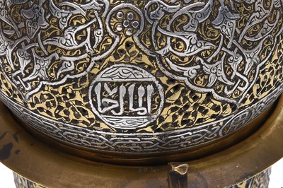 Lot 240 - A SILVER-INLAID OPENWORK MAMLUK-REVIVAL BRASS INCENSE BURNER