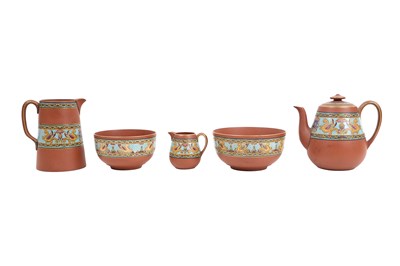 Lot 100 - A NAPOLEON III PRATTWARE COFFEE SET BY CHRISTOPHER DRESSER (1834 — 1904)