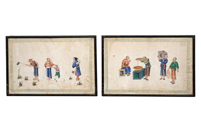 Lot 47 - A PAIR OF CHINESE CANTON SCHOOL RICE PAPER PAINTINGS
