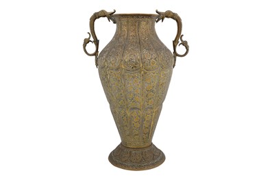 Lot 56 - AN INDIAN BRASS TWIN HANDLED VASE