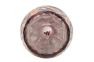Lot 267 - AN INTACT RED AND GILT BOHEMIAN URANIUM CUT-GLASS SPIRIT DECANTER FOR THE IRANIAN EXPORT MARKET
