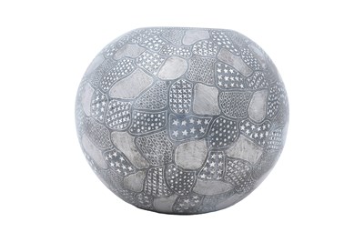 Lot 107 - A GLOBULAR SILVER-INLAID IRON VASE