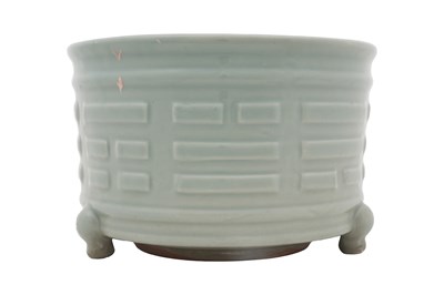 Lot 23 - A LARGE CHINESE LONGQUAN CELADON 'TRIGRAM' INCENSE BURNER